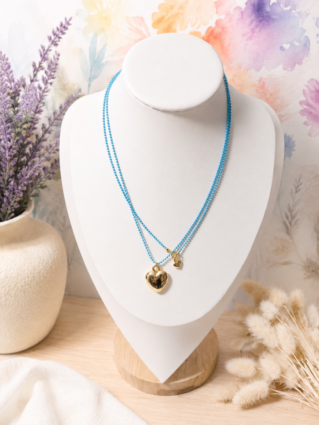 Dots Double-Layer Heart Necklace 70cm