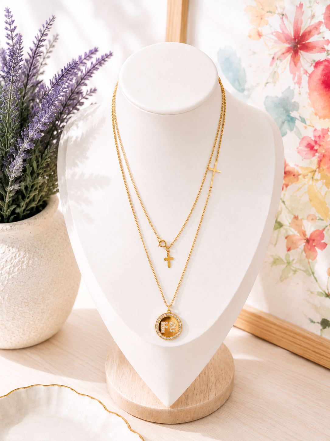 Fé ( Faith) Long Double Cross Necklace
