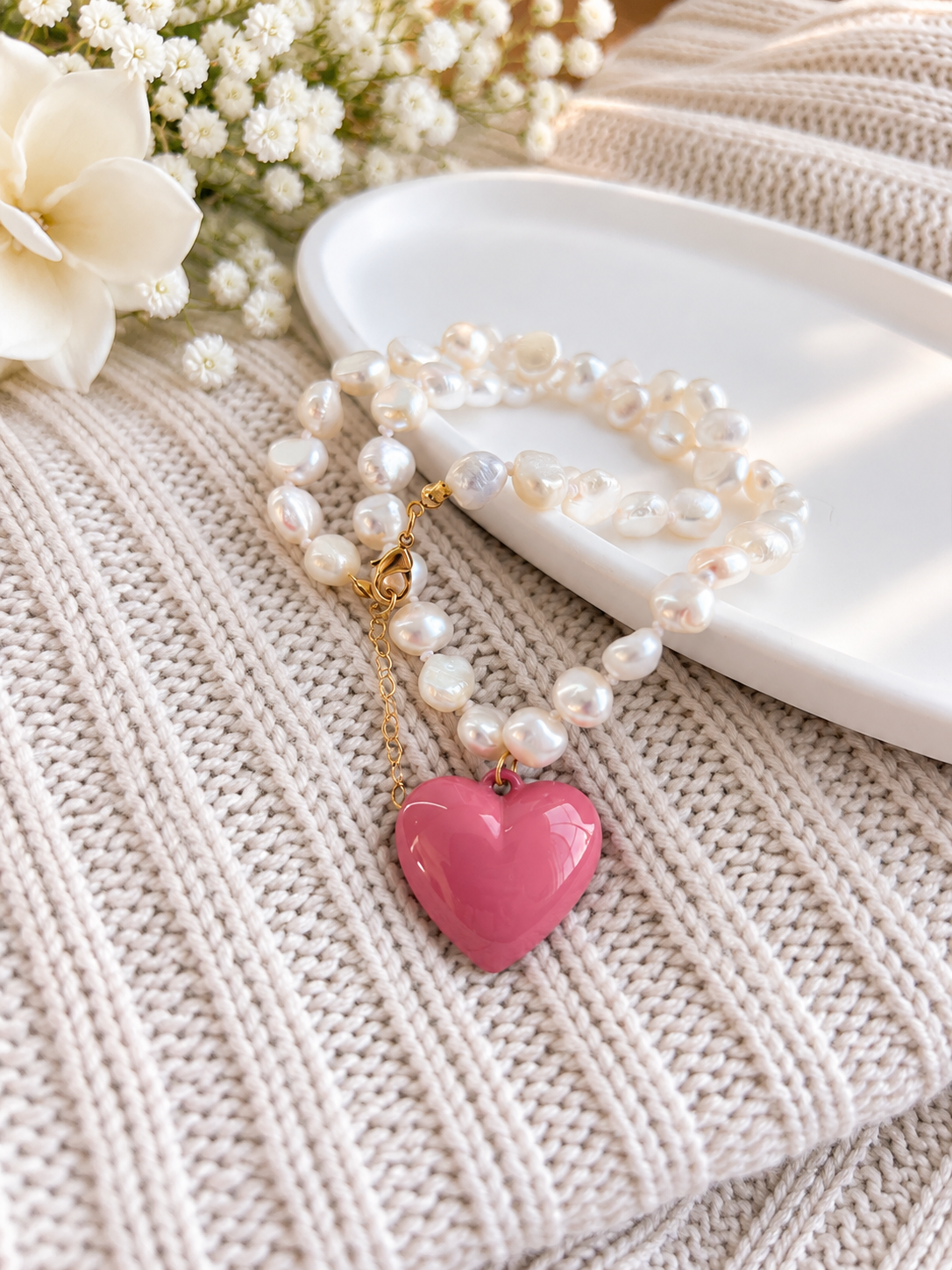 Freshwater Pearl Heart Pendant Necklace 40cm