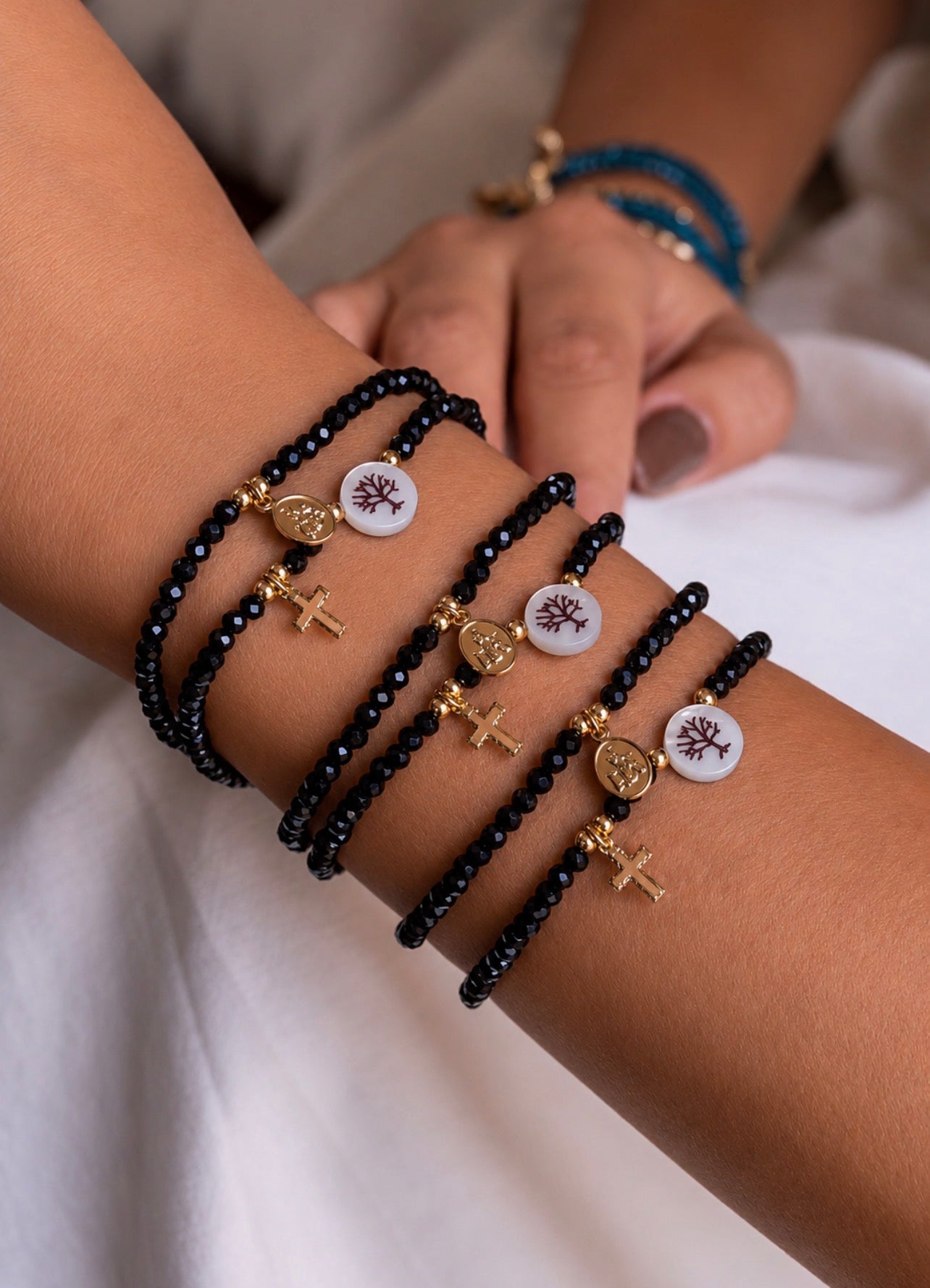 2 IN 1 Black Beads Bracelet Sets
