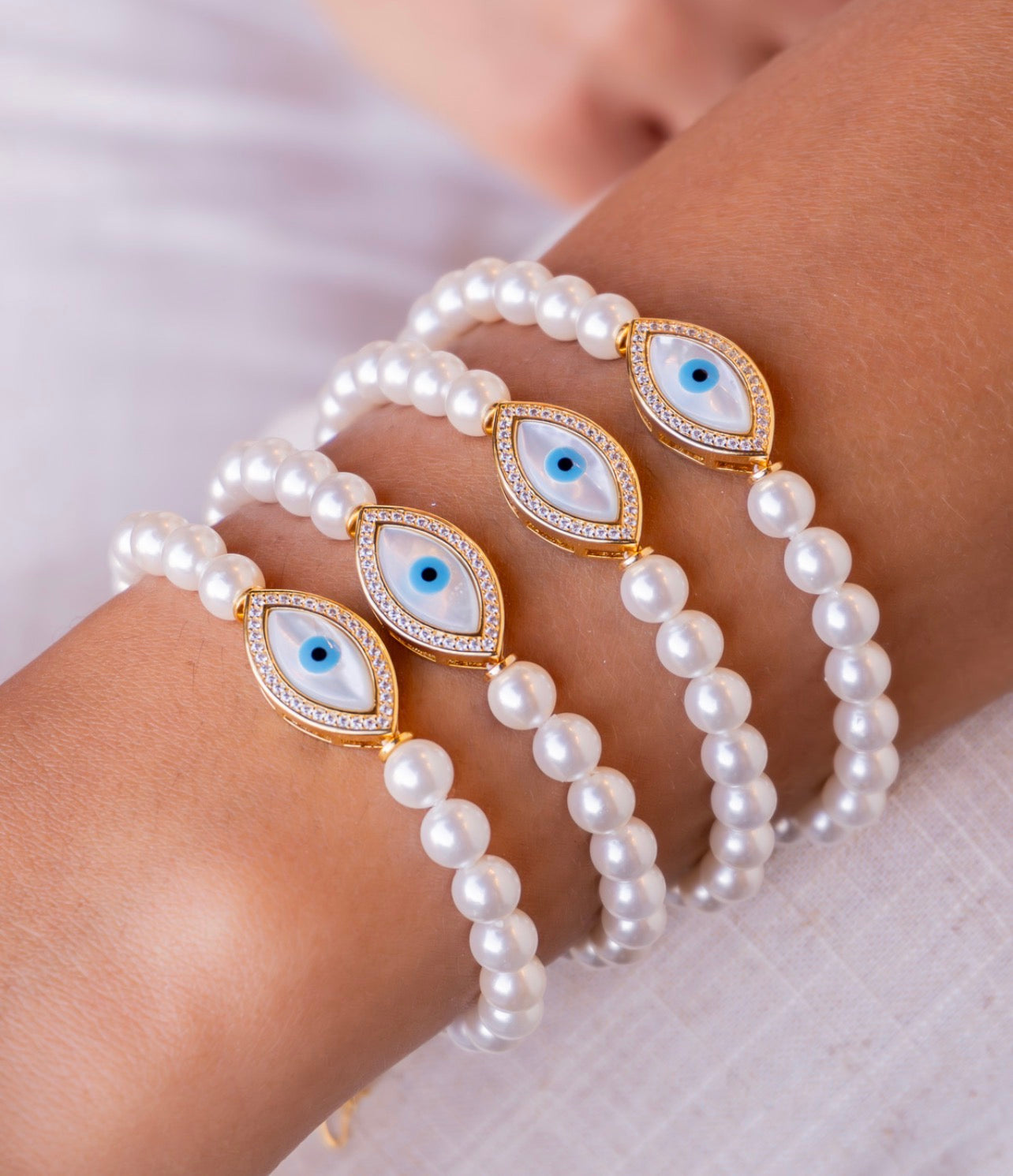 Shell Pearl Bracelet with Evil Eye Pendant