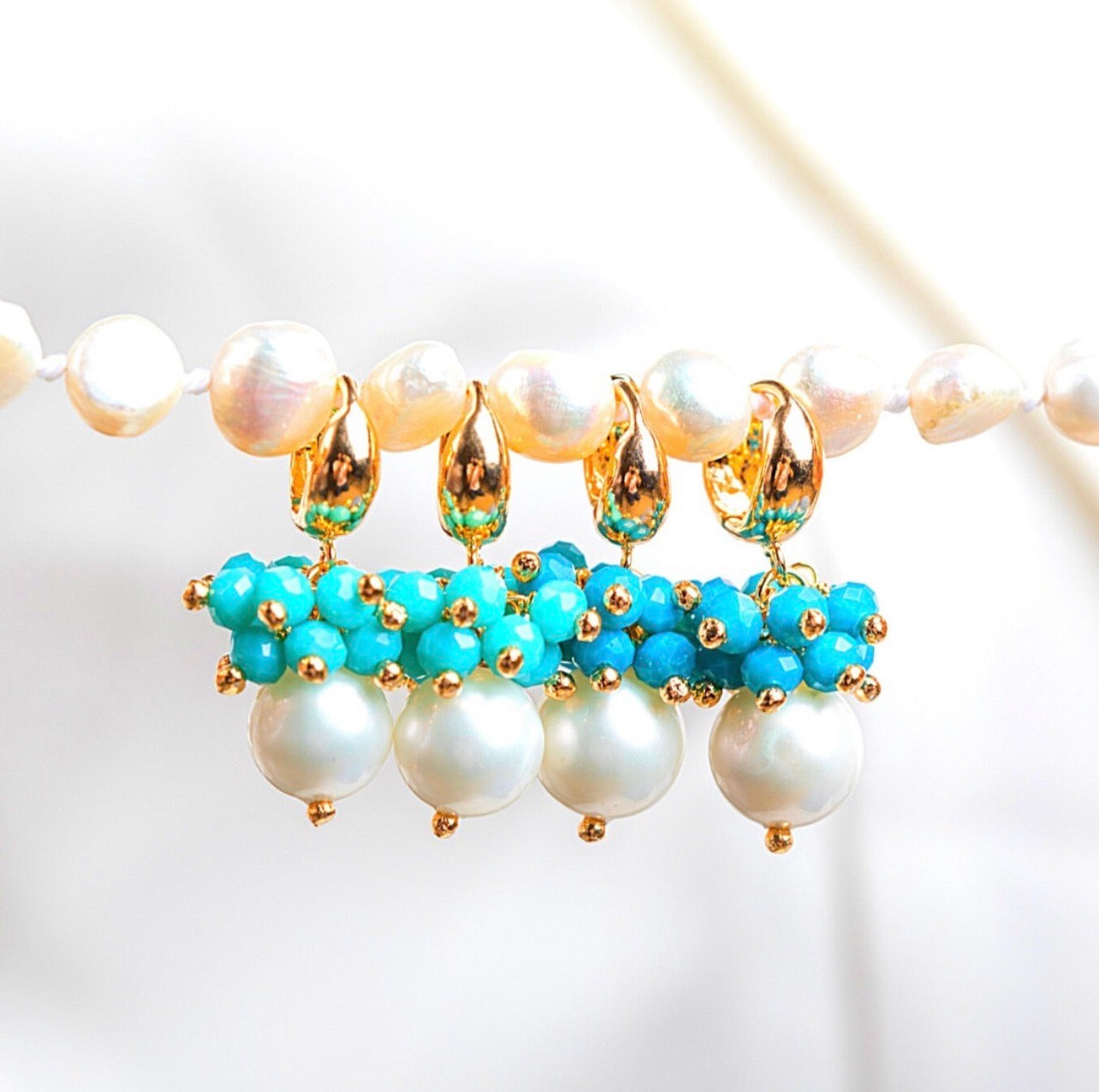 Shell Pearls Drop Earrings Beaded