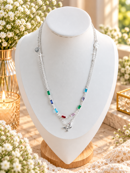Long Silver Double Religious Necklace 70cm