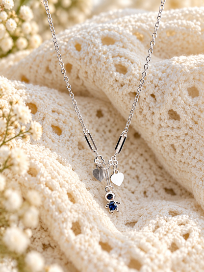 Silver Cubic Zirconia Layered Necklace Set