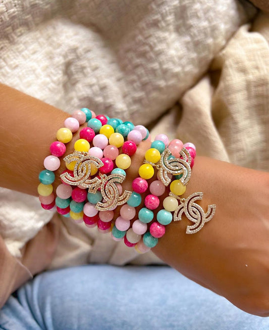 Amazonite Stone Bracelet with Golden Pendants