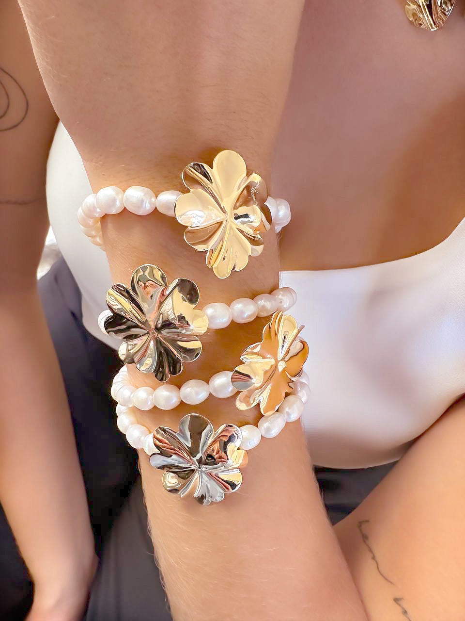 Freshwater Pearl Flower Bracelet Necklace Sets
