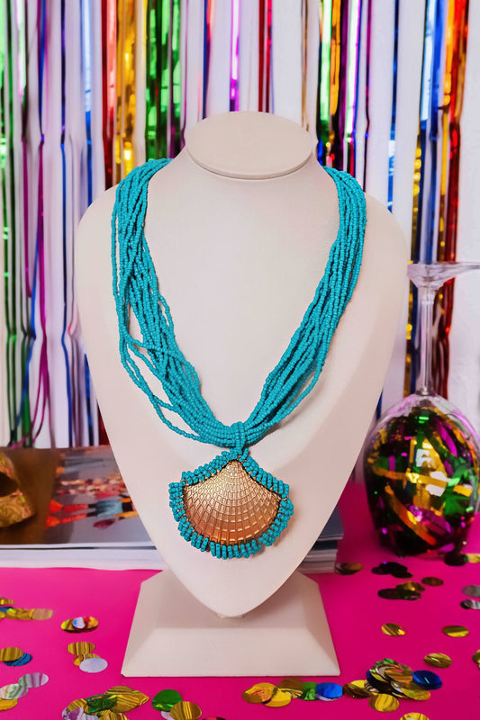 Multi-Layered Beaded Necklaces with Shell Pendants