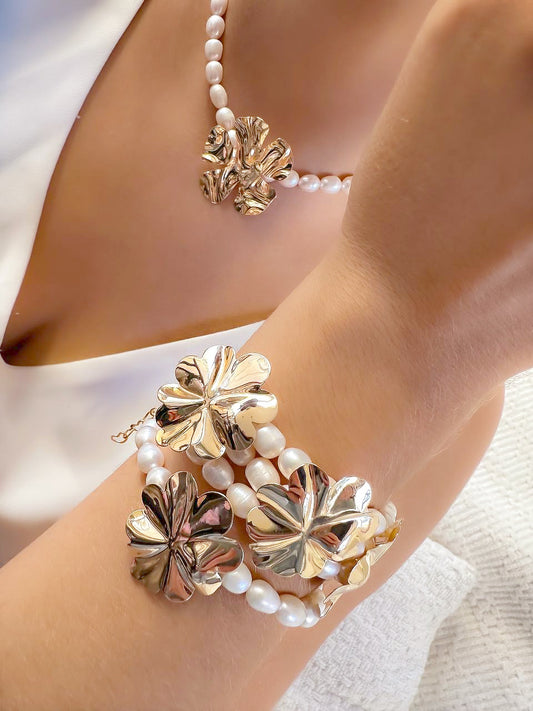 Freshwater Pearl Flower Bracelet Necklace Sets
