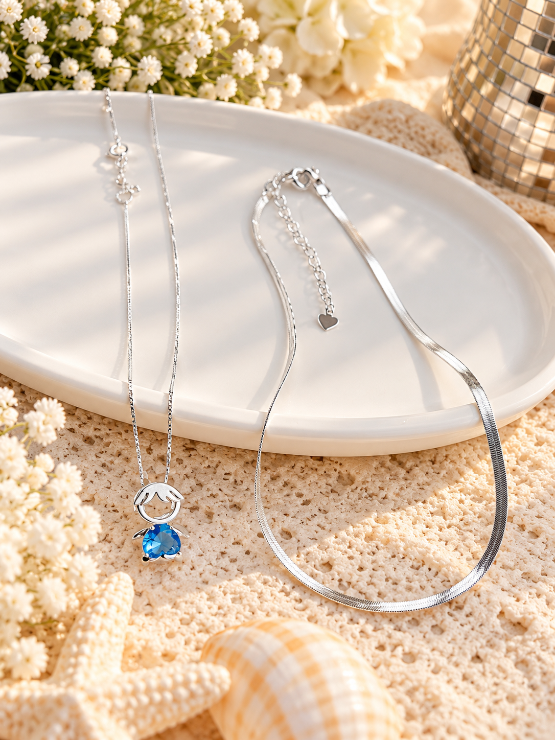 Silver Choker & Crystal Boy Necklace Set