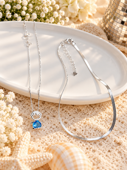 Silver Choker & Crystal Boy Necklace Set