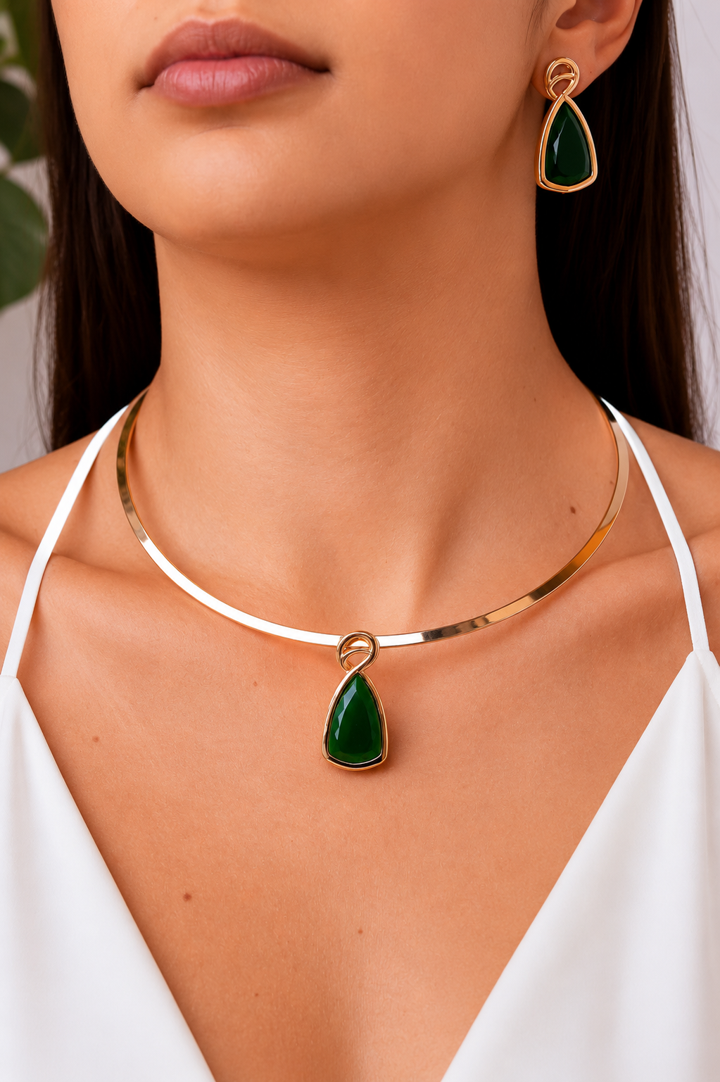 Choker Earring Sets with Crystal Glass