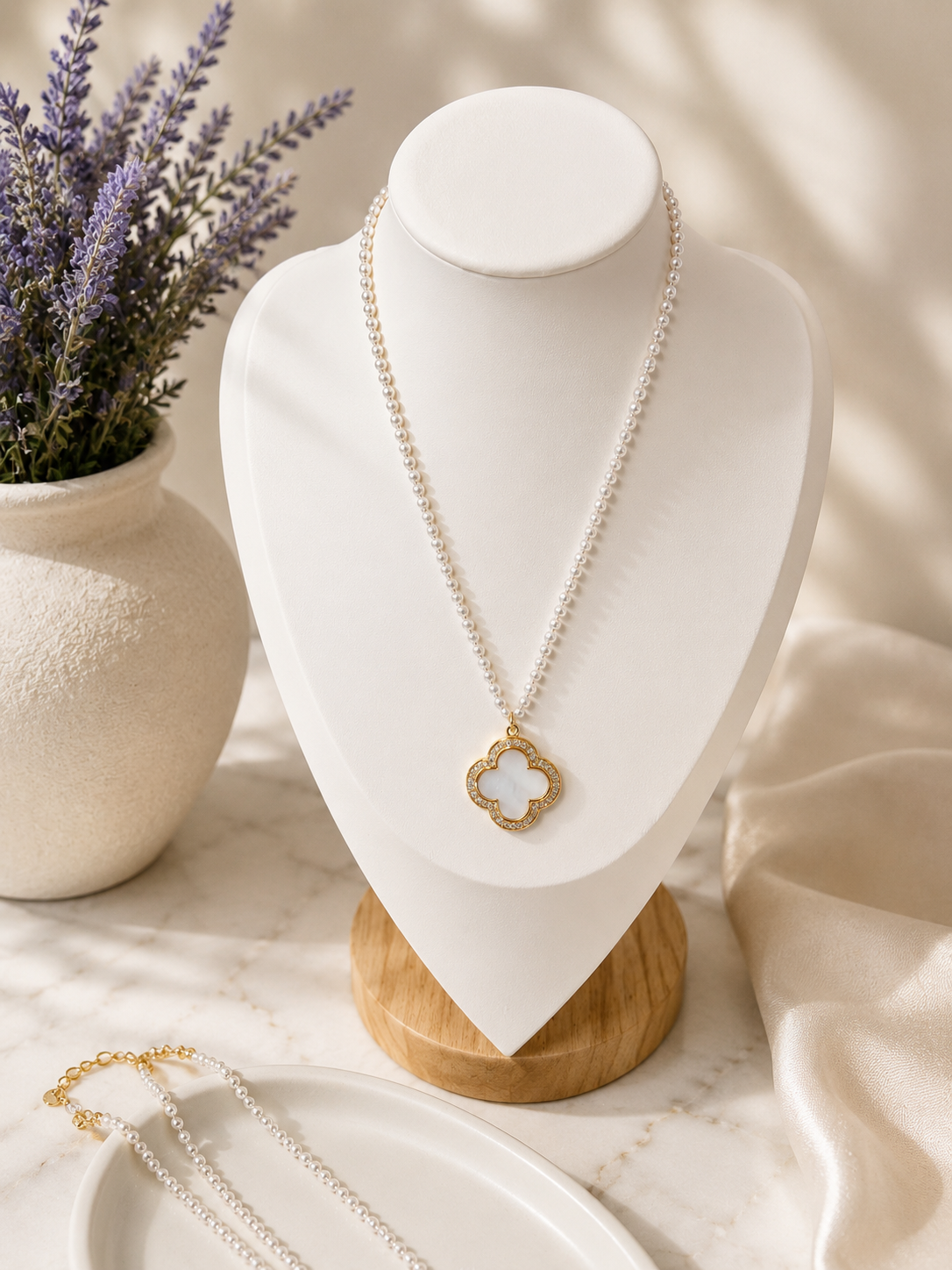 Synthetic Pearl Evil Eye Necklace 35cm