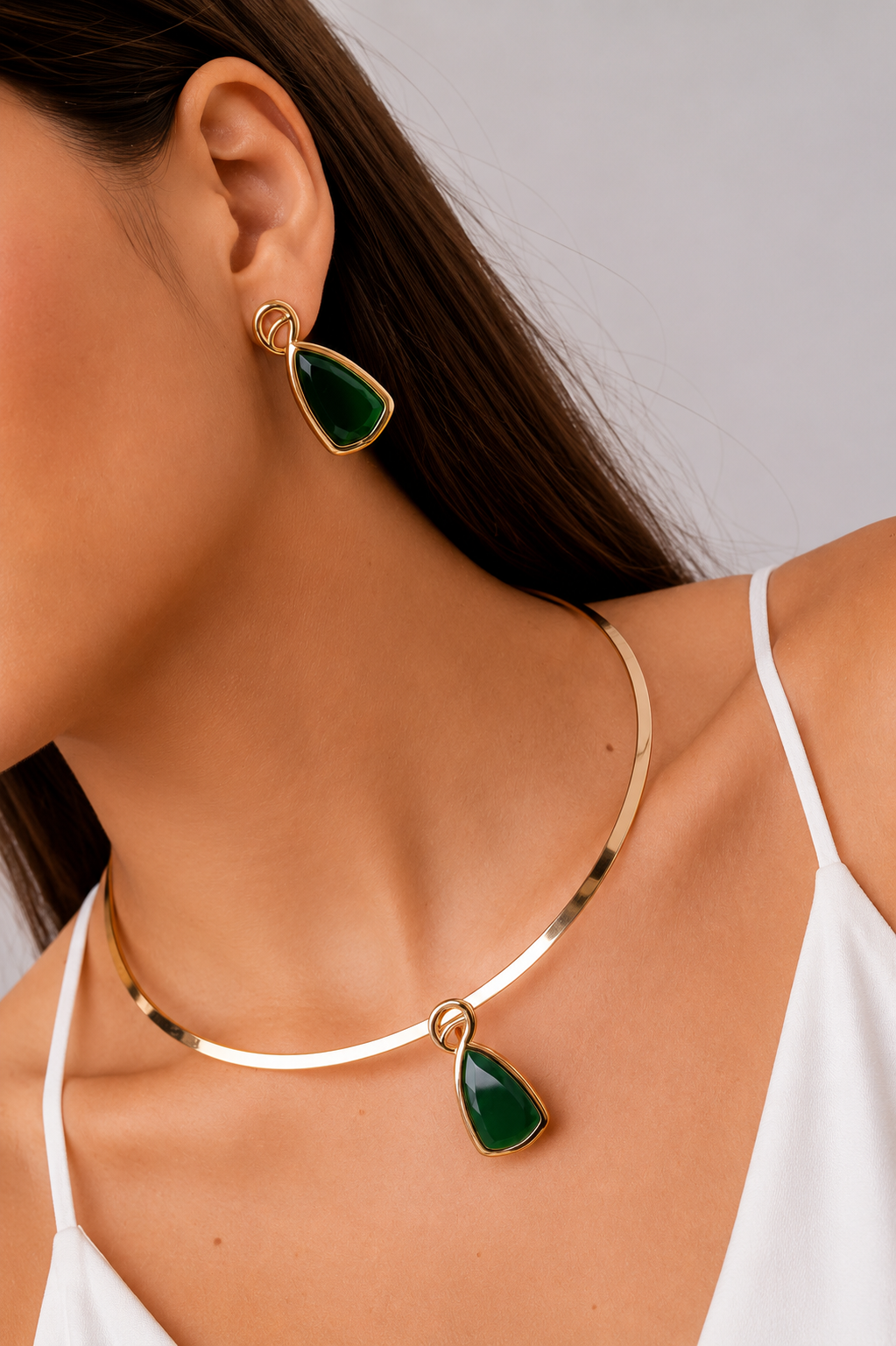 Choker Earring Sets with Crystal Glass