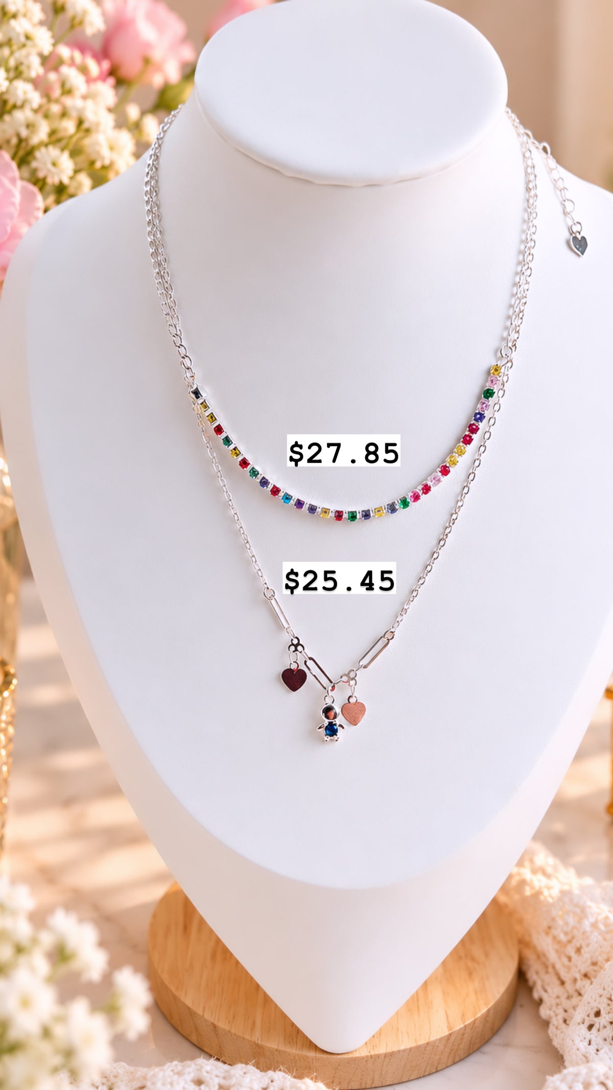Silver Cubic Zirconia Layered Necklace Set