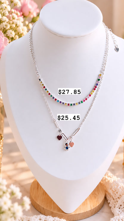 Silver Cubic Zirconia Layered Necklace Set
