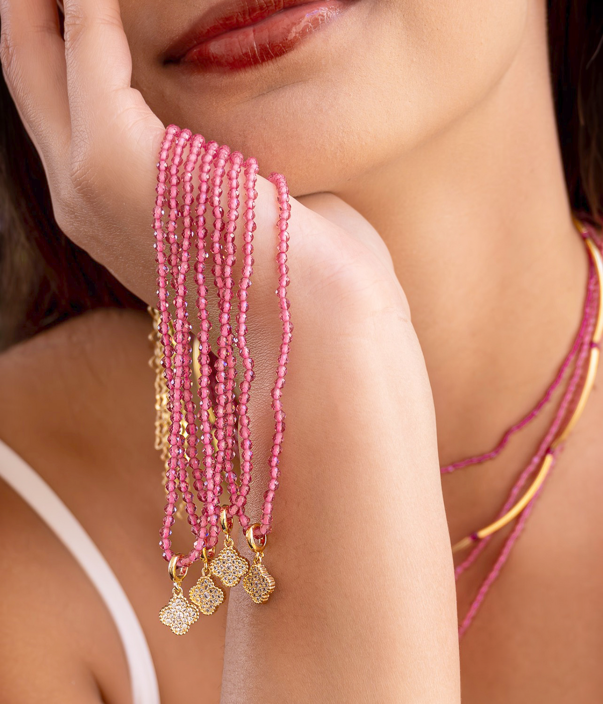 Pink Rock Crystal & Cubic Zirconia Necklace