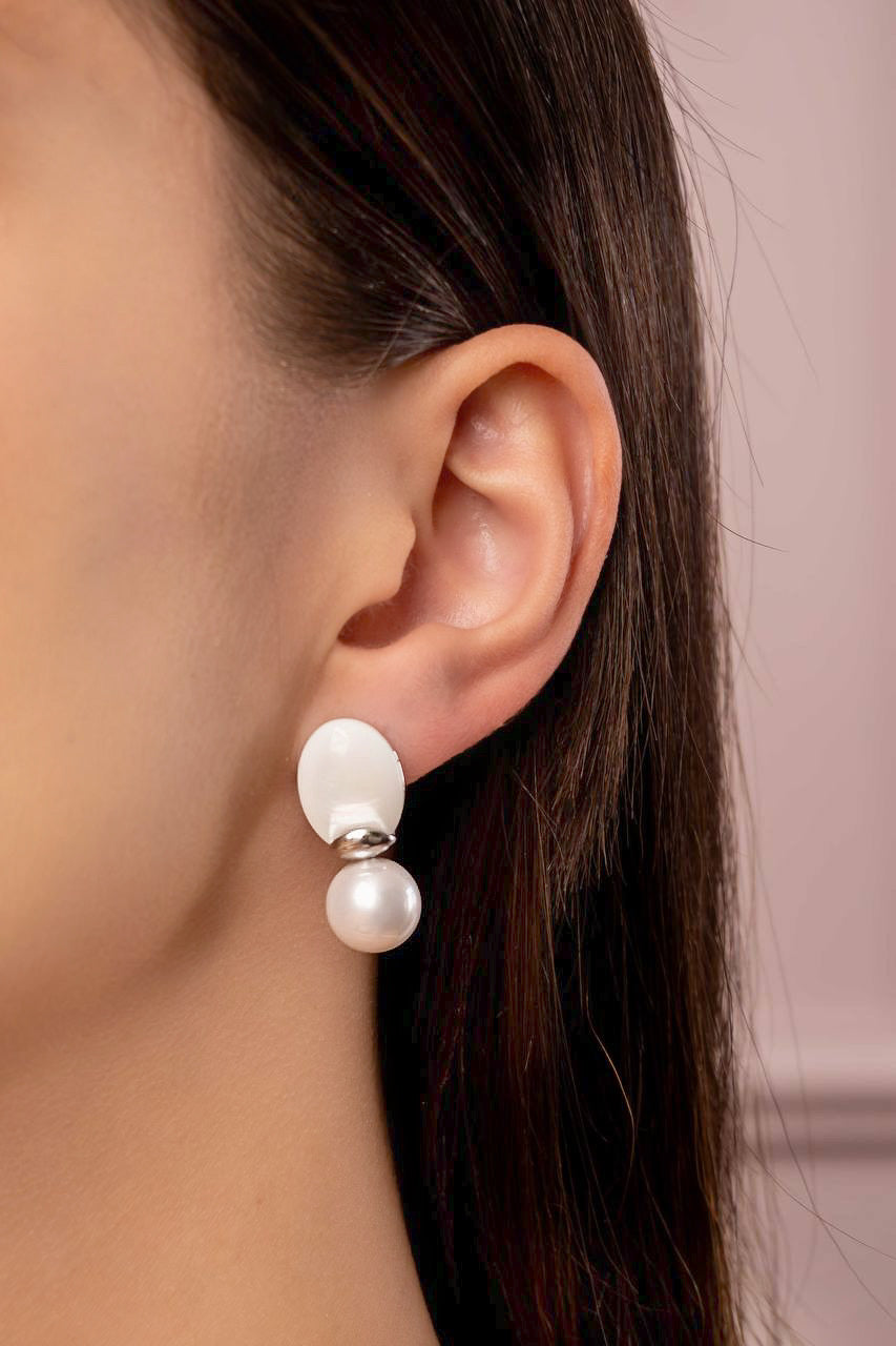 Silver Drop Earrings with Shell Pearls