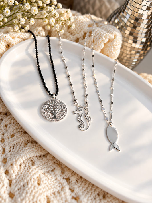 Silver Rock Crystal Tree of Life Necklace