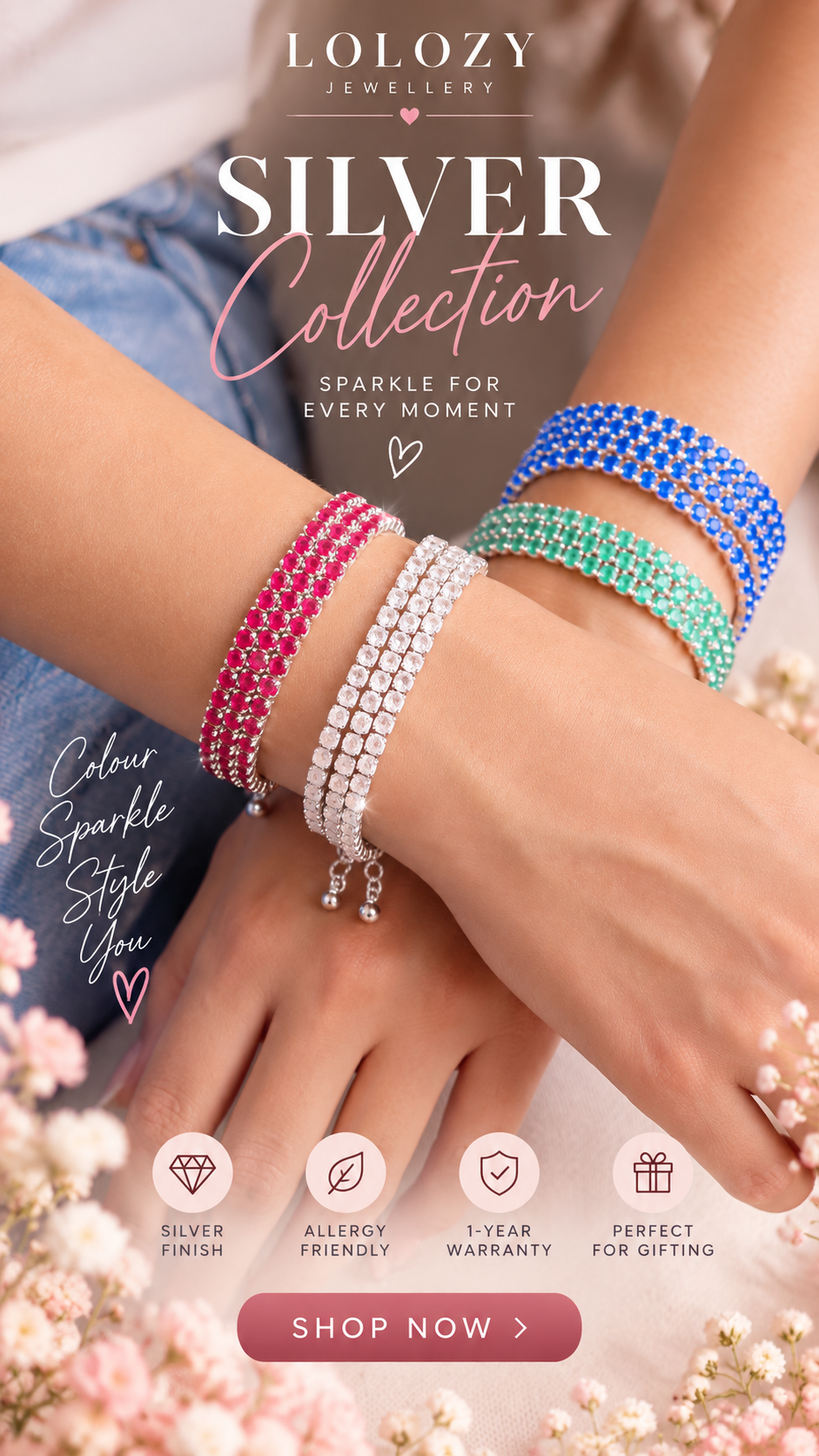 Silver Crystal Tennis Bracelet