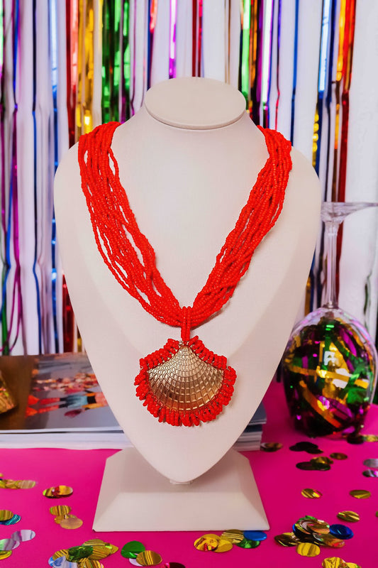 Multi-Layered Beaded Necklaces with Shell Pendants