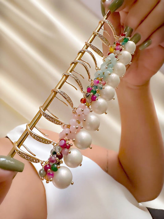 Shell Pearls Drop Earrings with Mixing Crystal