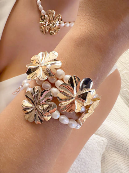 Freshwater Pearl Flower Bracelet Necklace Sets