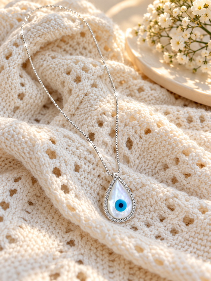 Silver Layered Necklace & Freshwater Pearl Evil Eye Necklace