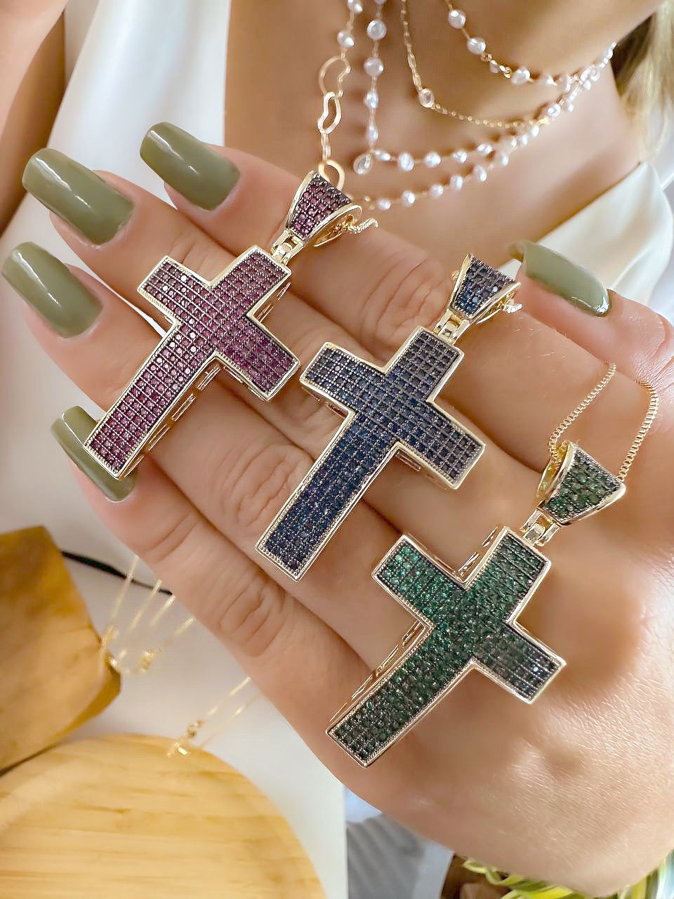 Necklace 40cm with Cross Pendant Cubic Zirconia