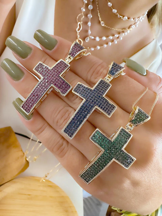Necklace 40cm with Cross Pendant Cubic Zirconia