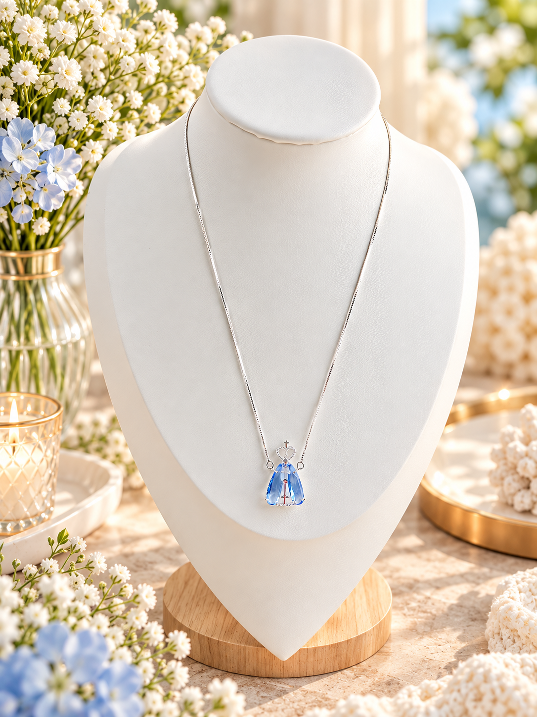 Silver Crystal Religious Necklace 40cm