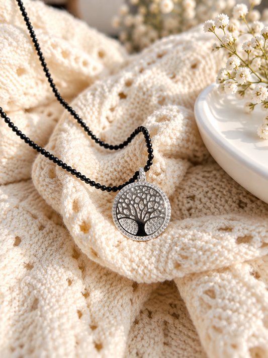 Silver Rock Crystal Tree of Life Necklace