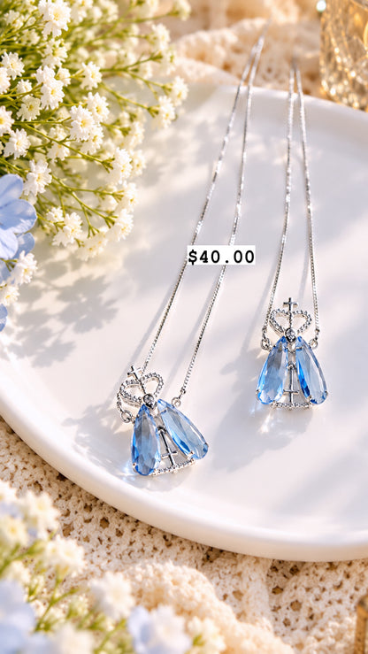 Silver Crystal Religious Necklace 40cm