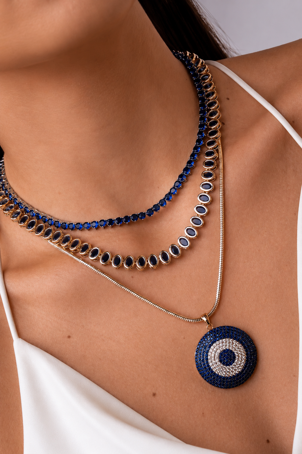 Evil Eye Necklaces with Micro pavé Cubic Zirconia 40cm (CZ)