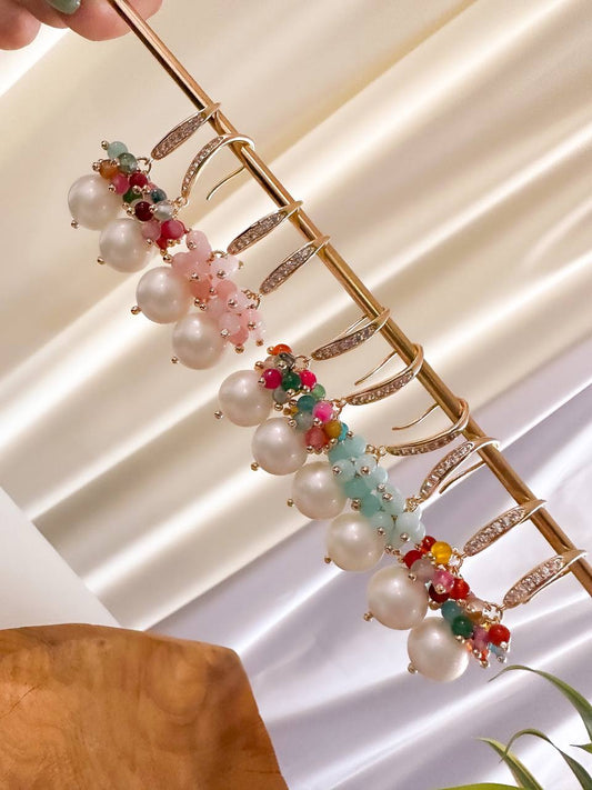 Shell Pearls Drop Earrings with Mixing Crystal