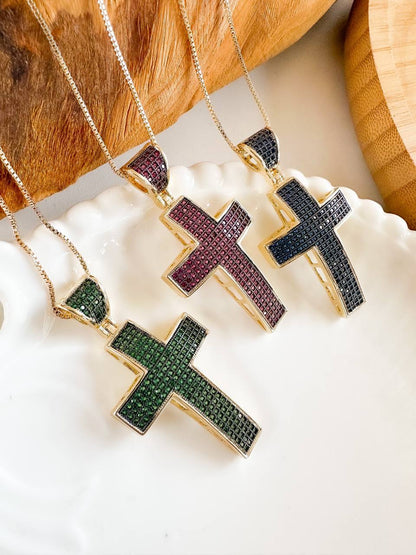 Necklace 40cm with Cross Pendant Cubic Zirconia
