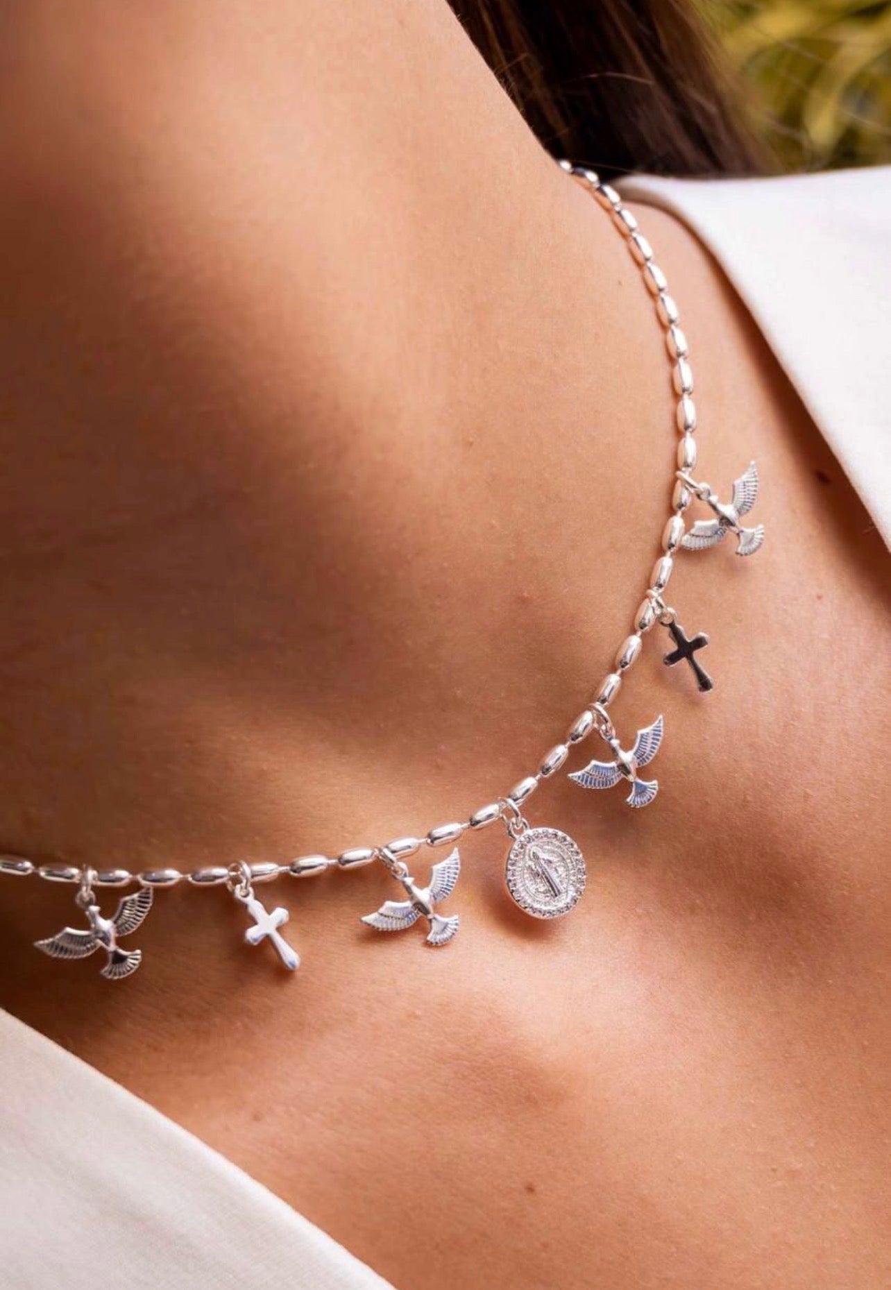 Silver Choker with Religious Pendants
