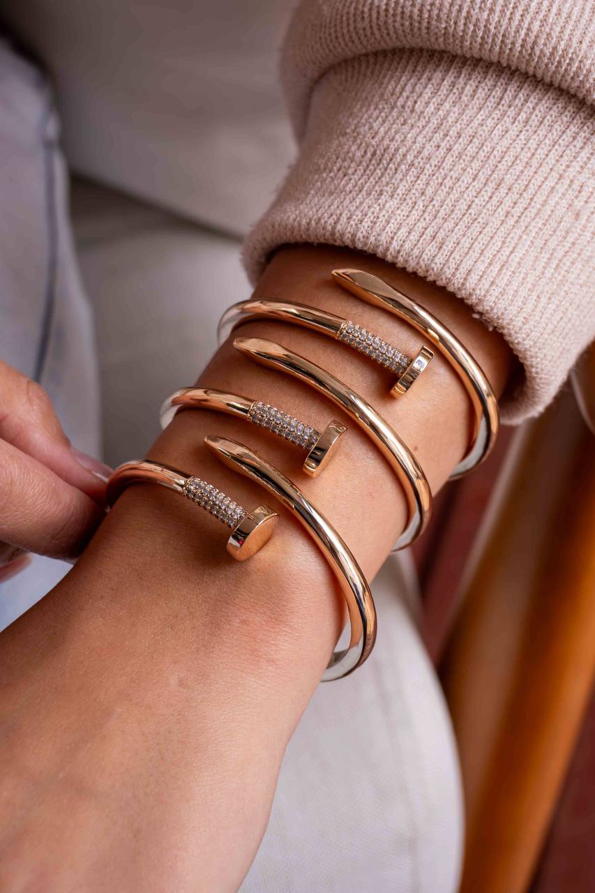 Luxury Pavé Nail Bangle Bracelets