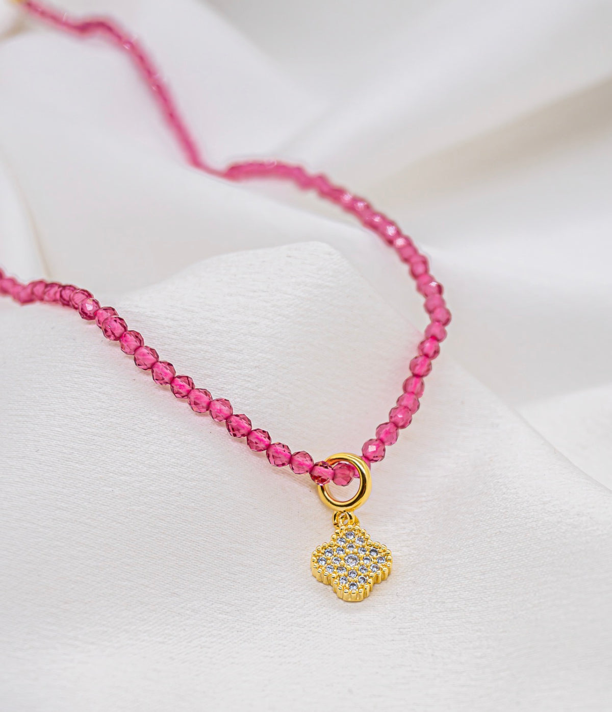 Pink Rock Crystal & Cubic Zirconia Necklace