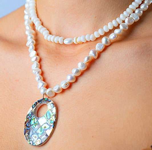 Freshwater Pearls Necklaces 40cm with Abalone Pendant