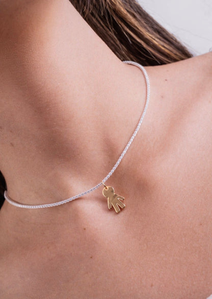 Silver Crystal Necklace with Gold Kids Pendants