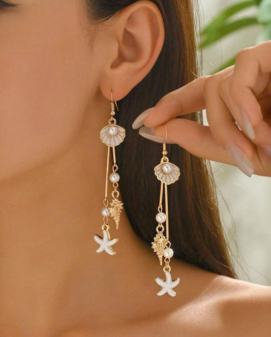 Summer Ocen Style Drop Earrings with Mixing Sea Pendants