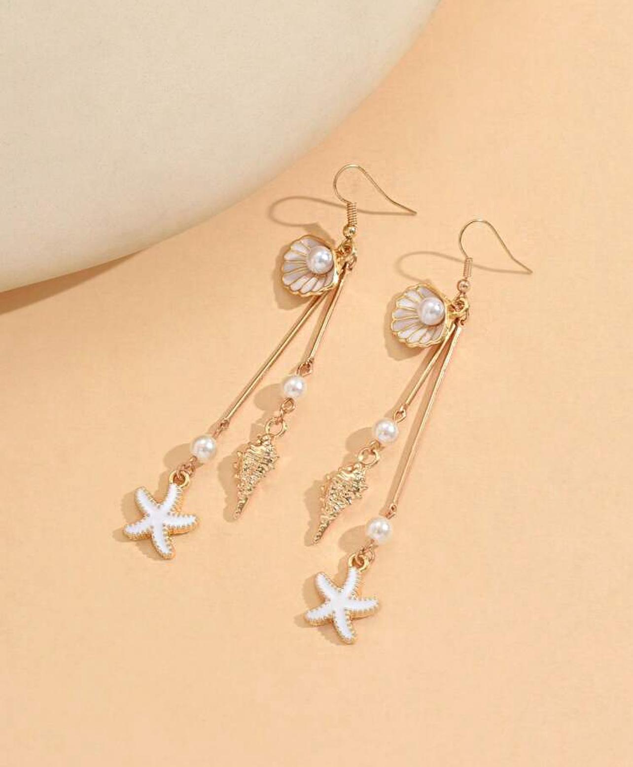 Summer Ocen Style Drop Earrings with Mixing Sea Pendants