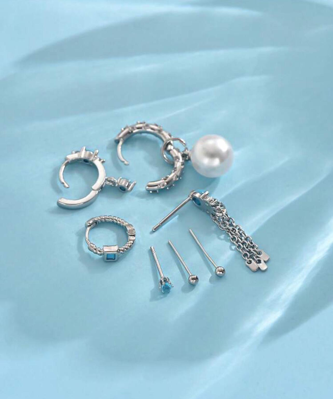 Fine Jewelry Silver Earrings Set of 14 pcs