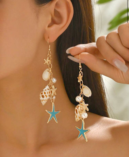 Summer Ocen Style Drop Earrings with Mixing Sea Pendants