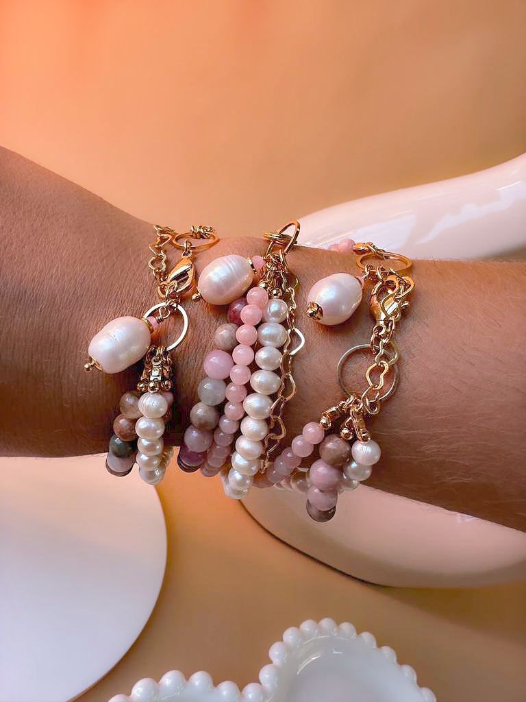 Multilayer Bracelets with Mixing Stone and Pearls
