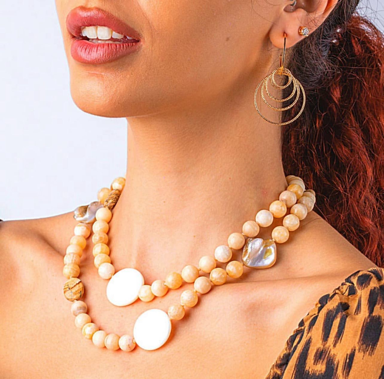 Raw Stone Necklaces Long Double 70cm with Mixing Natural Stone