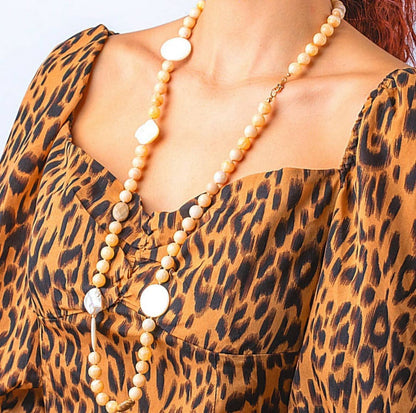 Raw Stone Necklaces Long Double 70cm with Mixing Natural Stone