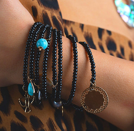 Multi-Layered Bracelets 8 IN 1 with Mixing Pendants and Turquoise Stones