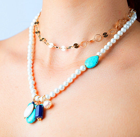 Mix and Match 2 Type Necklaces with Mixing Natural Stone Pendants